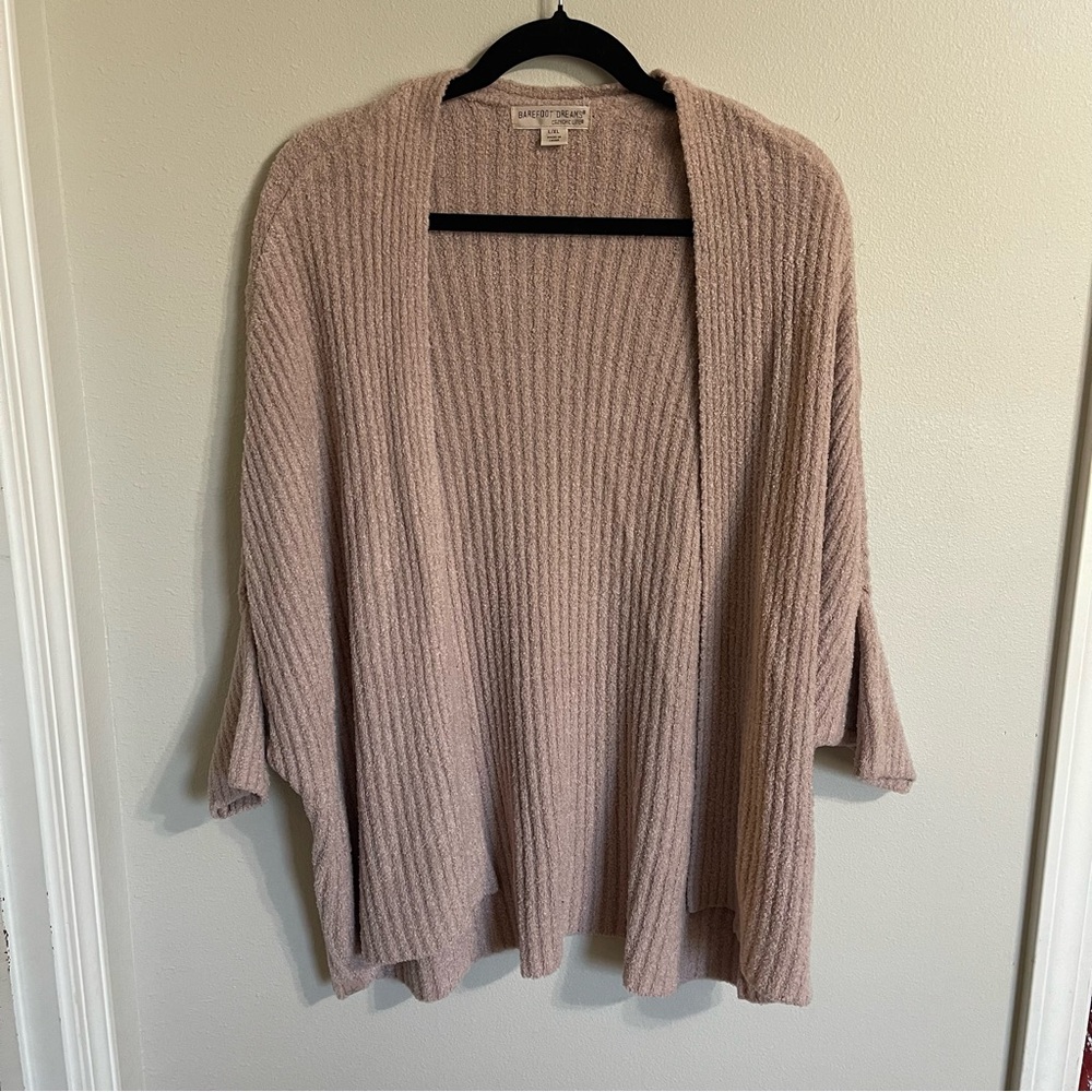 Barefoot Dreams Cozy Open-Front Ribbed Cardigan in Blush